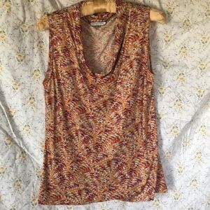 TAHARI sleeveless purple, orange, and cream printed blouse too. Size M.
